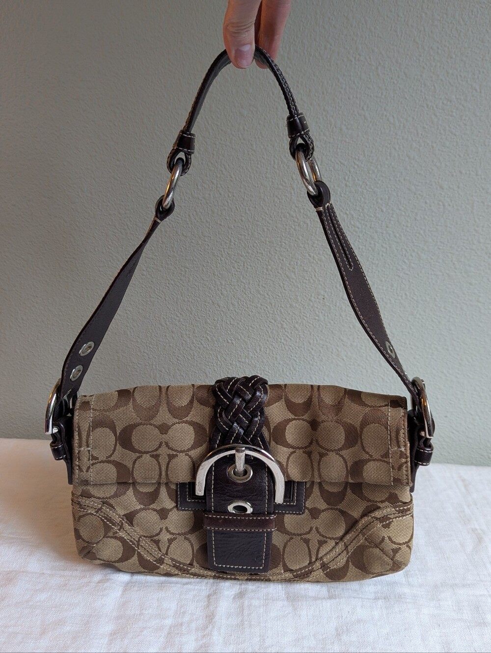 Vintage Y2K Coach 6280 Brown Jacquard Soho Braided Buckle Shoulder Handbag Small
